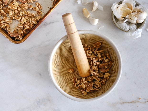 Walnuts in a Mortar and Pestle
