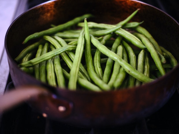 Green Beans in Copper Skillet