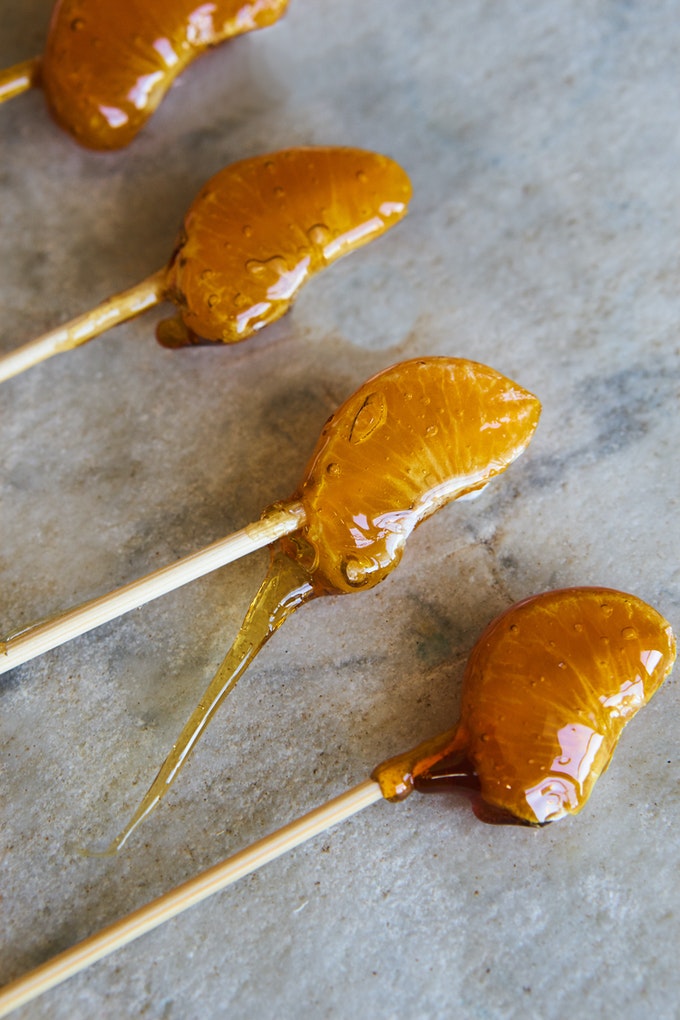 Two-ingredient Candied Citrus Lolipops