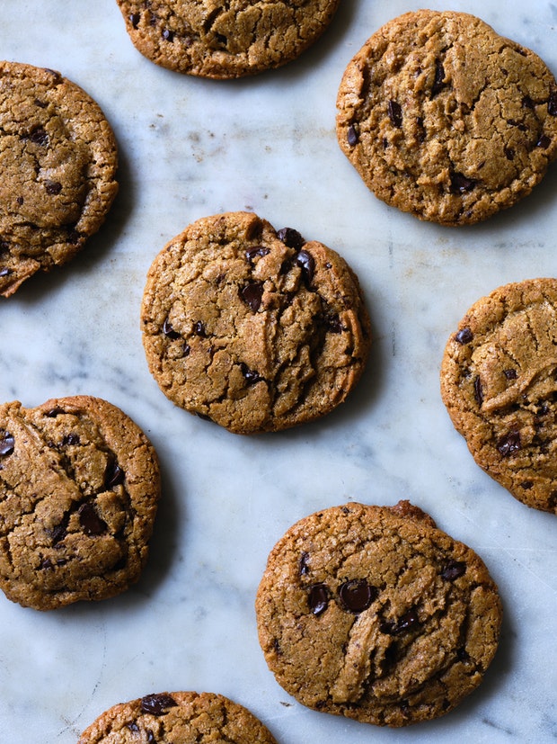 Chickpea Chocolate Chip Cookies on a Baking Sheet