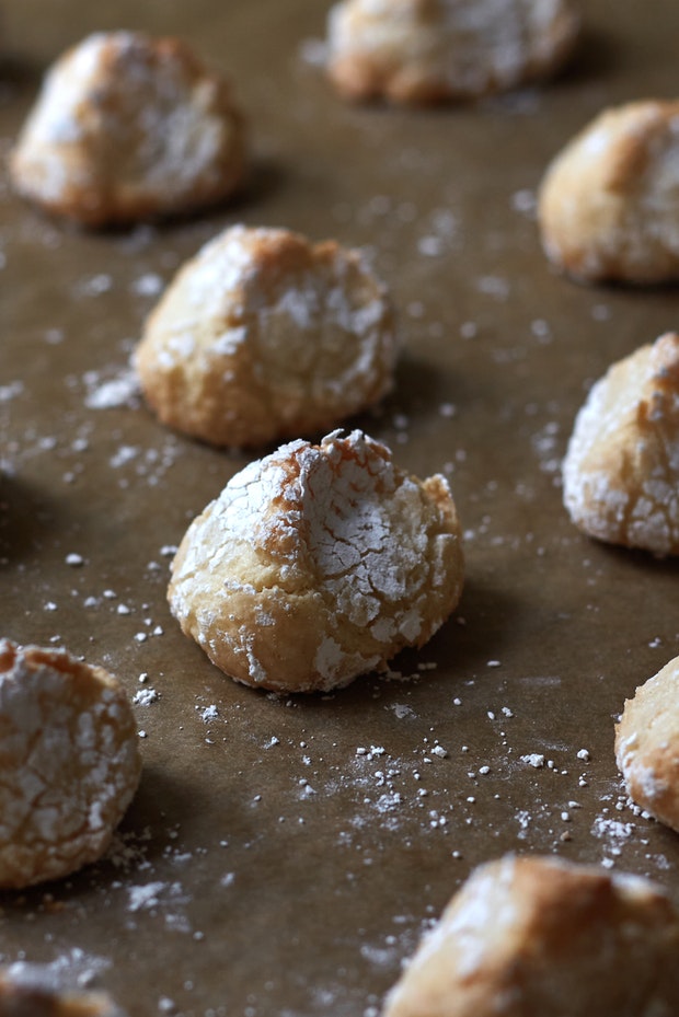 Close-up of Limoncello Macaroons on Baking Sheet