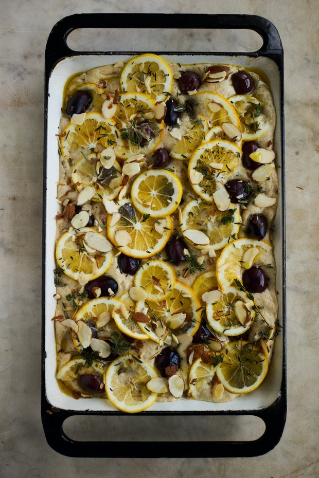 Meyer Lemon Focaccia with Hemp Seeds and Herbs