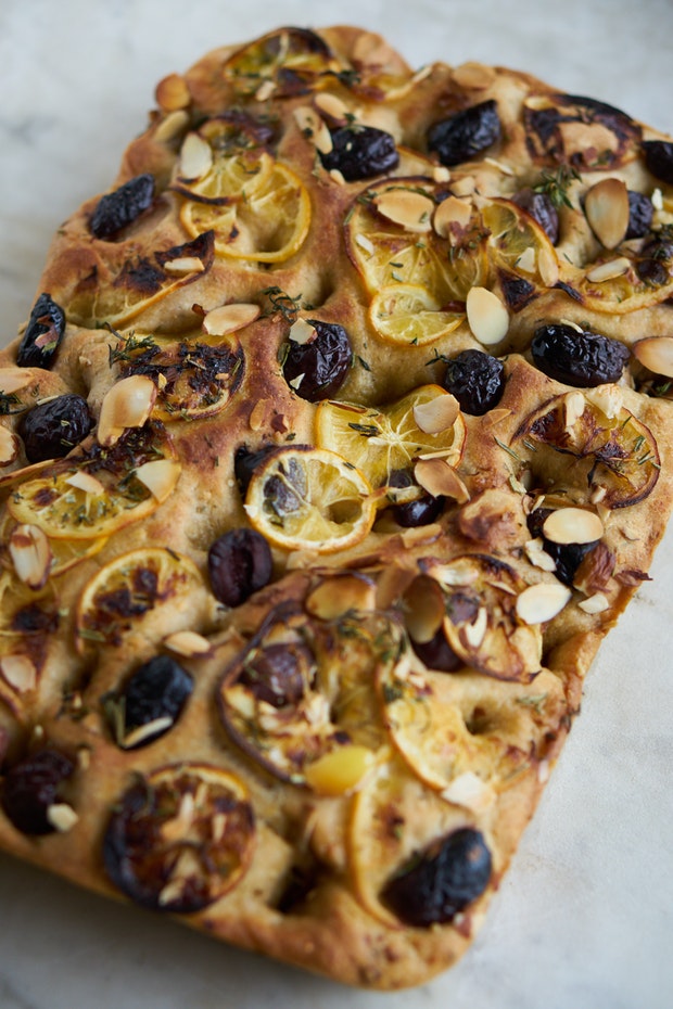 Meyer Lemon Focaccia with Hemp Seeds and Herbs