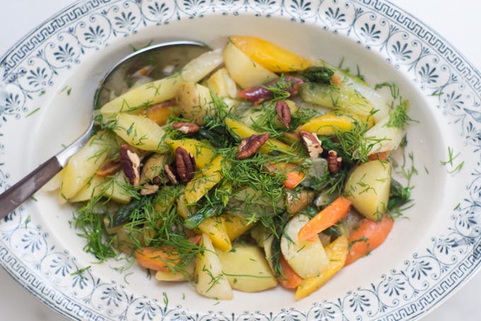 Olive Oil Braised Spring Vegetables