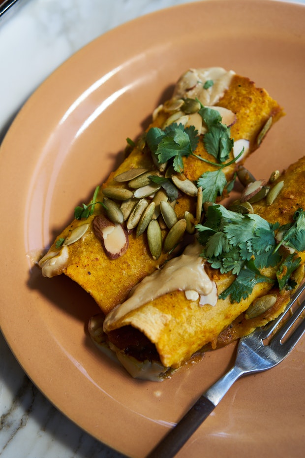 Quick Vegan Enchiladas with Sweet Potato Sauce