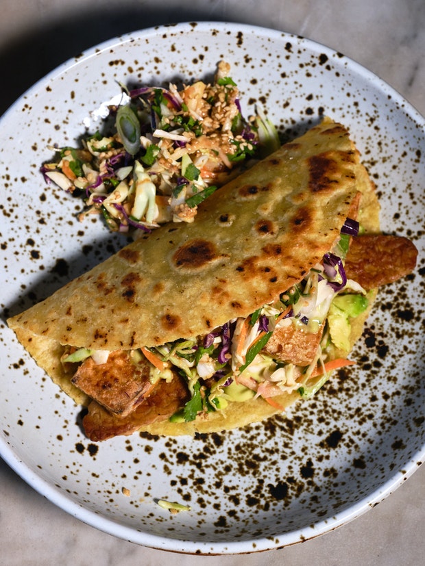 Spicy Sesame Coleslaw in a Taco in a Bowl