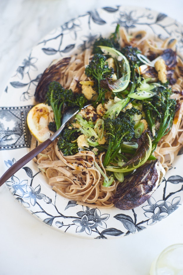 Spicy Tahini Noodles with Roasted Vegetables