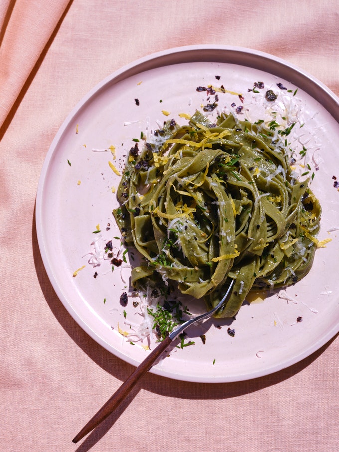 Spinach Noodles with Citrus-Nori Oil